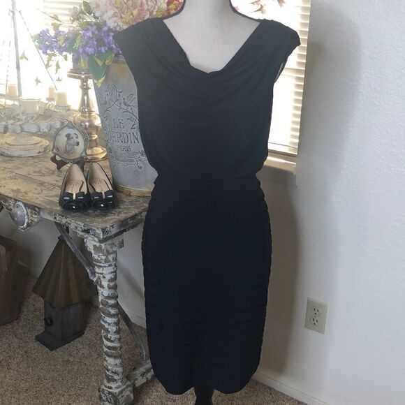 Adrianna Papell Black Shutter Pleat Fitted Sheath Dress - Picture 1 of 12